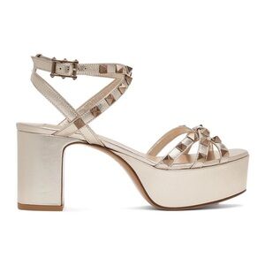 Valentino Garavani Rockstud Ankle Strap Metallic Gold Platform Sandals